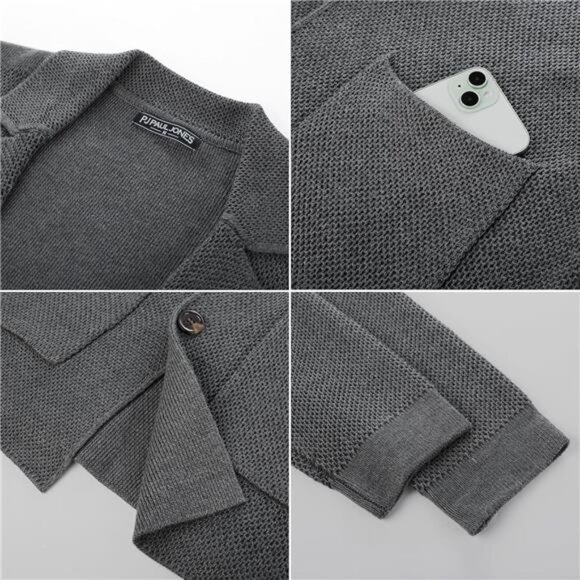 Men's Sweater Shawl Collar Button Down Jacket Grey - Picture 6 of 6